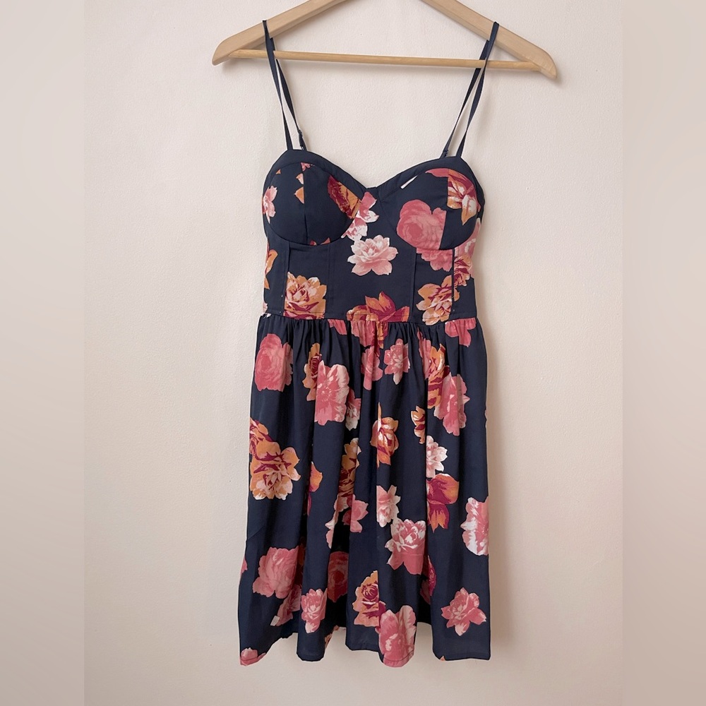 BOG Collective Navy Blue Floral Dress (XSmall)
